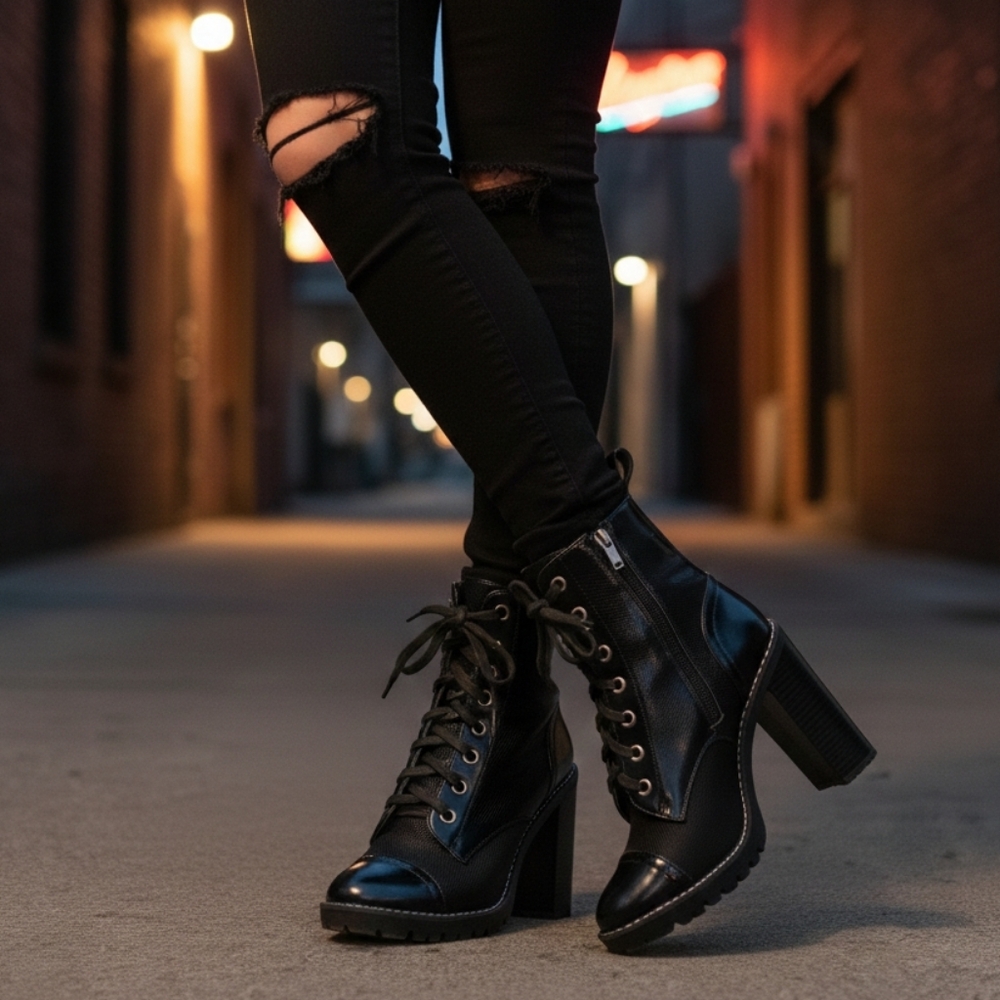 EUC BCBGeneration Black Lace-Up Stiletto Ankle Booties - Size 8.5!
